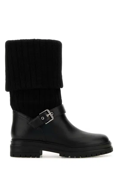 Gianvito Rossi Black Leather And Fabric Thurso Boots