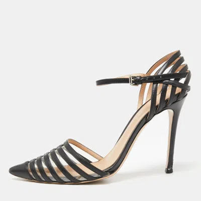 Gianvito Rossi Black Leather And Pvc Caged Ankle-strap Pointed-toe Pumps