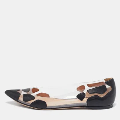 Pre-owned Gianvito Rossi Black Leather And Pvc Plexi Ballet Flats Size 37