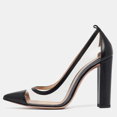 Pre-owned Gianvito Rossi Black Leather And Pvc Plexi Block Heel Pumps Size 39