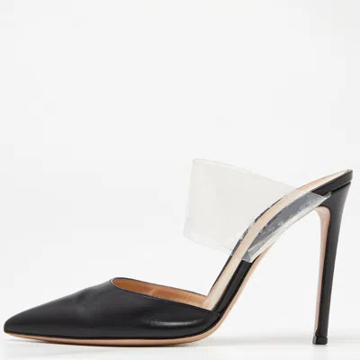 Pre-owned Gianvito Rossi Black Leather And Pvc Plexi Pointed Toe Mules Size 40