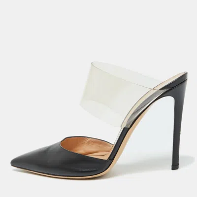 Pre-owned Gianvito Rossi Black Leather And Pvc Plexi Pointed Toe Mules Size 41