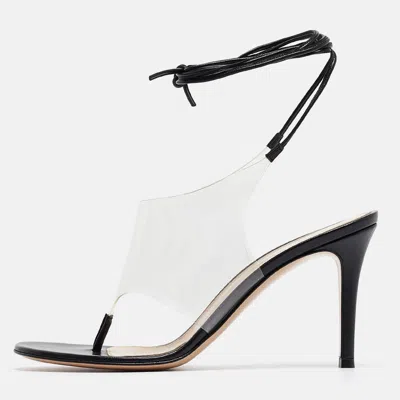 Pre-owned Gianvito Rossi Black Leather And Pvc Plexi Thong Wrap Sandals Size 37.5