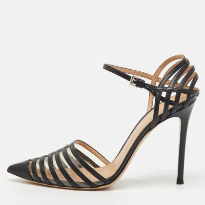 Pre-owned Gianvito Rossi Black Leather And Pvc Strappy Pumps Size 40