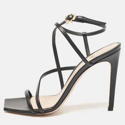 Pre-owned Gianvito Rossi Black Leather Ankle Strap Sandals Size 37