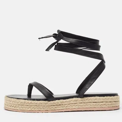 Pre-owned Gianvito Rossi Black Leather Ankle Tie Espadrille Sandals Size 38