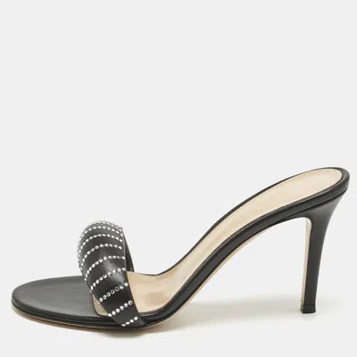 Pre-owned Gianvito Rossi Black Leather Bijoux Crystal Sandals Size 38