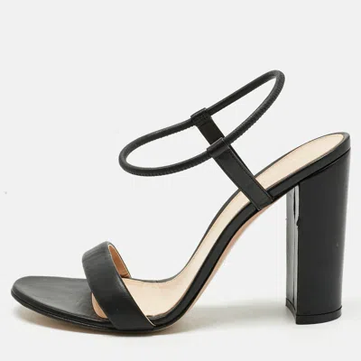 Gianvito Rossi Black Leather Block Heel Ankle Wrap Sandals