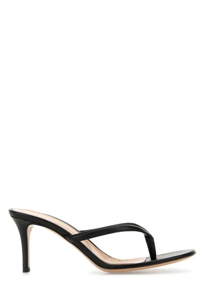 GIANVITO ROSSI BLACK LEATHER CALYPSO THONG SANDALS