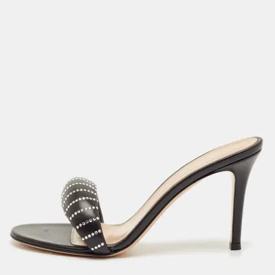 Pre-owned Gianvito Rossi Black Leather Crystal Embellished Bijoux Sandals Size 38