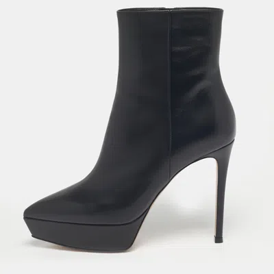 Pre-owned Gianvito Rossi Black Leather Dasha Ankle Length Boots Size 38