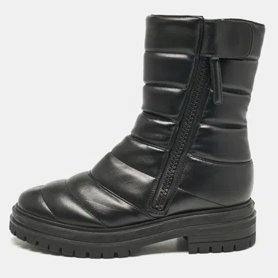 Pre-owned Gianvito Rossi Black Leather Eiko Padded Combat Boots Size 37