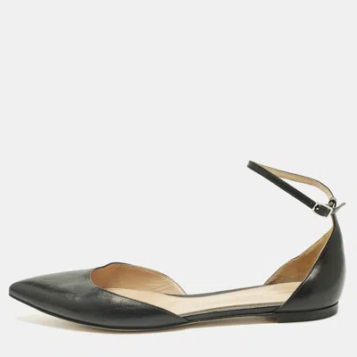 Pre-owned Gianvito Rossi Black Leather Gia Ankle Strap Ballet Flats Size 39