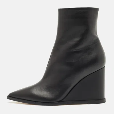 Pre-owned Gianvito Rossi Black Leather Hamnes Ankle Boots Size 38.5