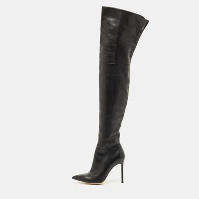 Pre-owned Gianvito Rossi Black Leather Hansen Over The Knee Boots Size 38.5