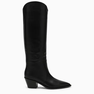 GIANVITO ROSSI BLACK LEATHER HIGH BOOTS FOR WOMEN