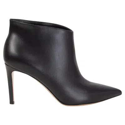 Pre-owned Gianvito Rossi Black Leather Kat Pointed-toe Ankle Boots Shoes 36.5
