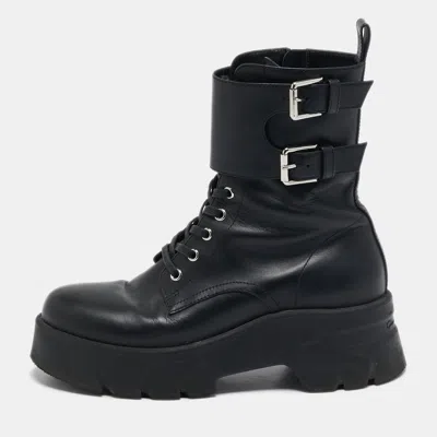 Pre-owned Gianvito Rossi Black Leather Marloe Combat Boots Size 38
