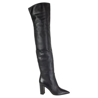 Pre-owned Gianvito Rossi Black Leather Pointed Toe Over Knee Boots Shoes 38