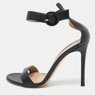 Pre-owned Gianvito Rossi Black Leather Portofino Ankle Strap Sandals Size 37