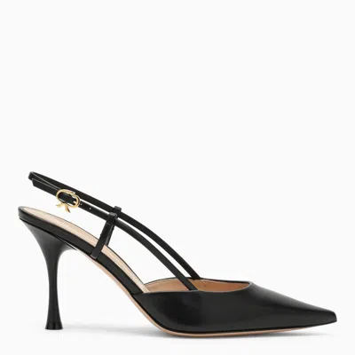 Gianvito Rossi Black Leather Ribbon Strap Pointed Pumps For Women