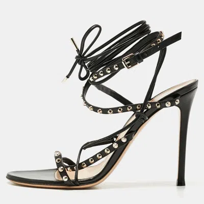 Gianvito Rossi Black Leather Studded Gladiator Sandals