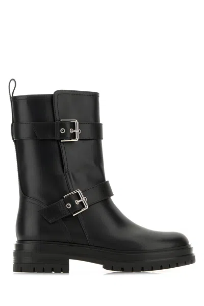 GIANVITO ROSSI BLACK LEATHER THIAGO ANKLE BOOTS