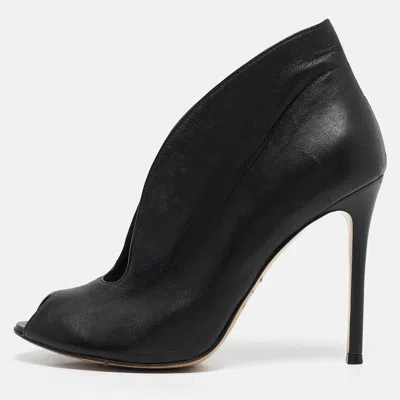 Gianvito Rossi Black Leather Vamp Peep Toe Booties