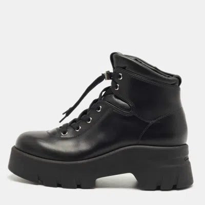 Pre-owned Gianvito Rossi Black Leather Vancouver Combat Boots Size 39