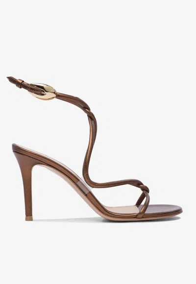 Gianvito Rossi Black Mamba 85 Metallic Leather Sandals In Brown