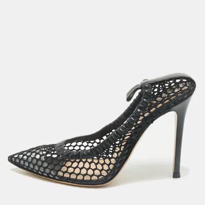 Pre-owned Gianvito Rossi Black Mesh And Leather Trim Alisia Pointed Toe Pumps Size 38