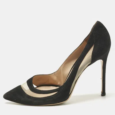 Pre-owned Gianvito Rossi Black Mesh And Suede Pointed Toe Pumps Size 37