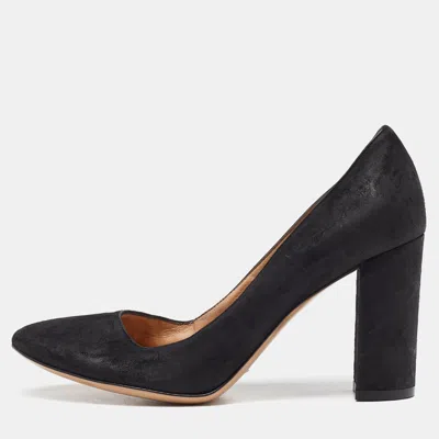 Gianvito Rossi Black Nubuck Leather Block Heel Pumps