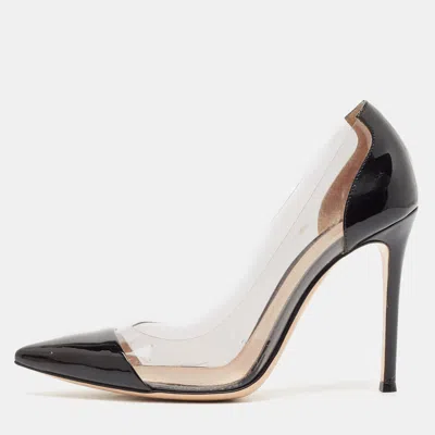 Pre-owned Gianvito Rossi Black Patent Leather And Pvc Plexi Pointed Toe Pumps Size 38