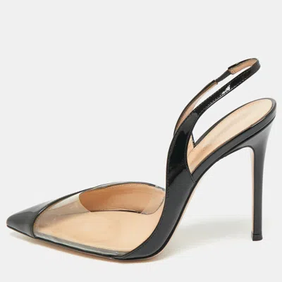 Pre-owned Gianvito Rossi Black Patent Leather And Pvc Plexi Slingback Pumps Size 40