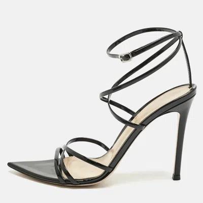 Pre-owned Gianvito Rossi Black Patent Leather Kim Ankle Strap Sandals Size 38.5