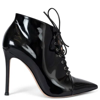 Pre-owned Gianvito Rossi Black Patent Leather Lace-up Ankle Boots Shoes 36