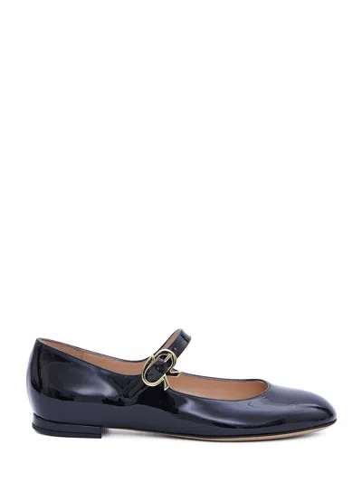 Gianvito Rossi Black Patent Leather Ribbon Ballerinas With Gold-tone Buckle For Women