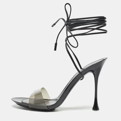 Pre-owned Gianvito Rossi Black Pvc And Leather Spice Ankle Strap Sandals Size 37.5