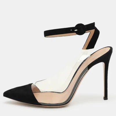 Pre-owned Gianvito Rossi Black Pvc And Suede Anise Ankle Strap Pumps Size 40