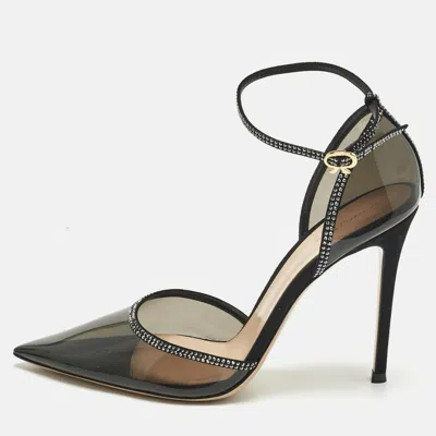 Pre-owned Gianvito Rossi Black Pvc Sabin Crystal Ankle Strap Sandals Size 41