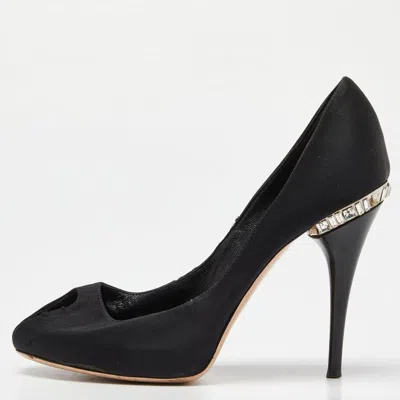 Gianvito Rossi Black Satin Crystal Embellished Peep Toe Pumps