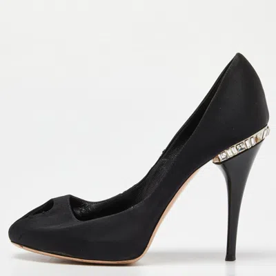 Pre-owned Gianvito Rossi Black Satin Crystal Embellished Peep Toe Pumps Size 36