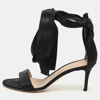 Pre-owned Gianvito Rossi Black Satin Gala Ankle Strap Sandals Size 38