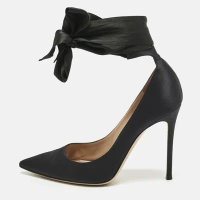 Pre-owned Gianvito Rossi Black Satin Gala Ankle Wrap Pumps Size 41