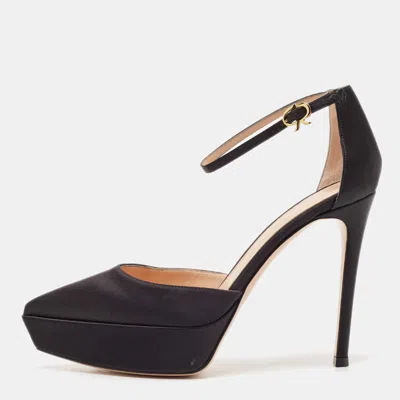 Pre-owned Gianvito Rossi Black Satin Platform Ankle Strap Sandals Size 37