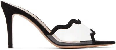 Gianvito Rossi Black Scalloped Heeled Sandals In Black+trasp