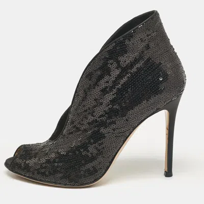 Pre-owned Gianvito Rossi Black Sequins Vamp Booties Size 37