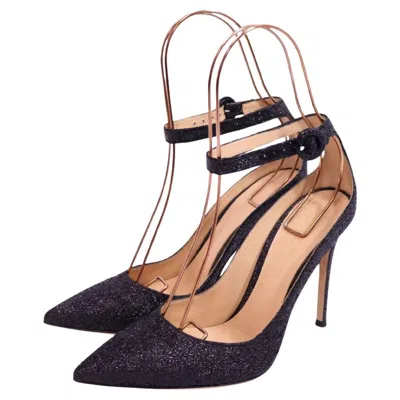 Pre-owned Gianvito Rossi Black Shimmer Ankle Strap Pumps - Eu 38