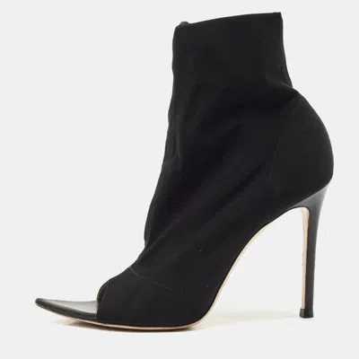 Pre-owned Gianvito Rossi Black Stretch Fabric Peep Toe Ankle Length Boots Size 36.5